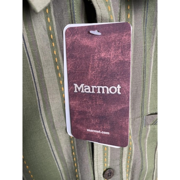 Marmot Kenya Short Sleeve Button Up Shirt Men's XXL Green Stripe Outdoor Casual - Picture 5 of 7